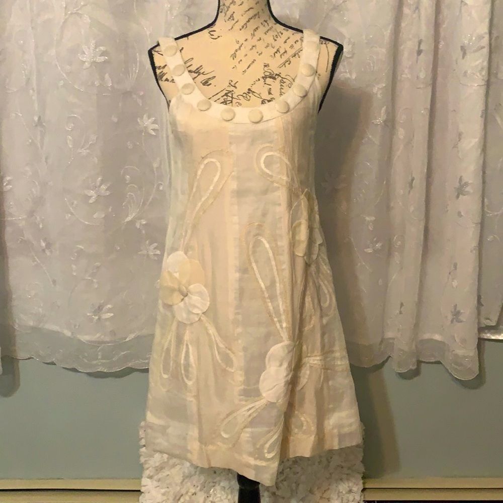 Yoana Baraschi | Cream and White Dress | flower  &covered button details | small